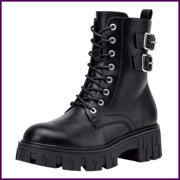 Platform Combat Boots Chunky Heel Lace Up Inner Zipper Ankle Booties